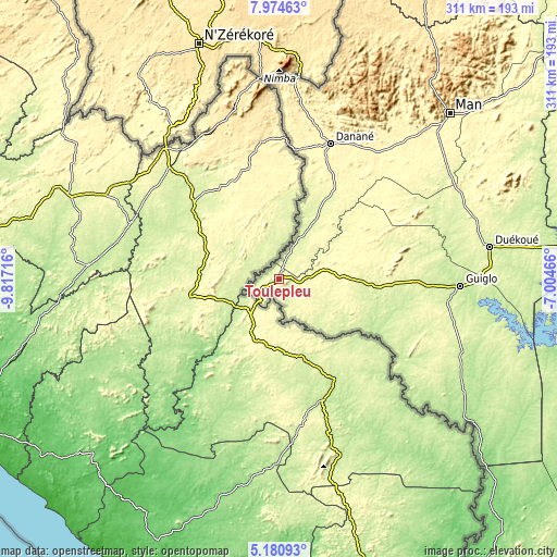 Topographic map of Toulépleu