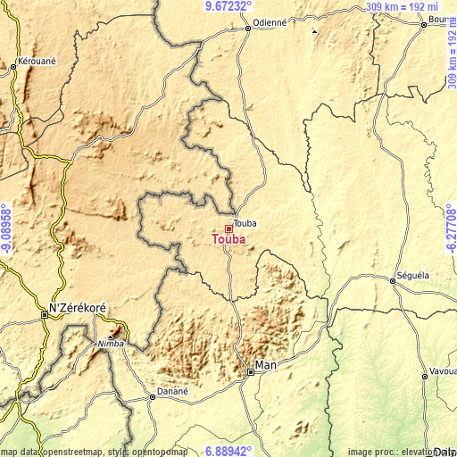Topographic map of Touba