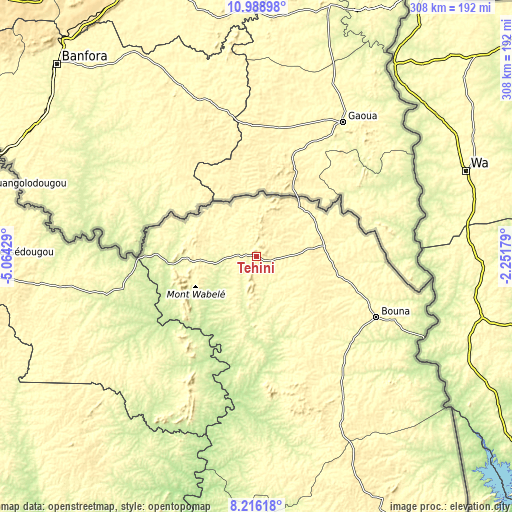 Topographic map of Téhini
