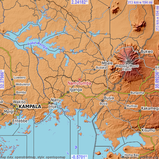 Topographic map of Namutumba