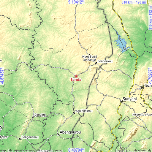 Topographic map of Tanda