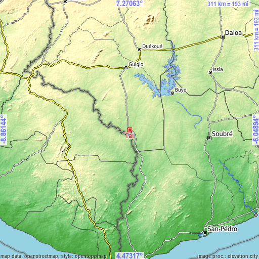 Topographic map of Taï