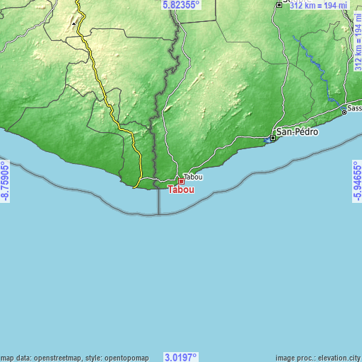 Topographic map of Tabou