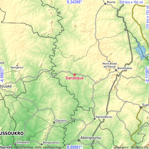Topographic map of Sandégué