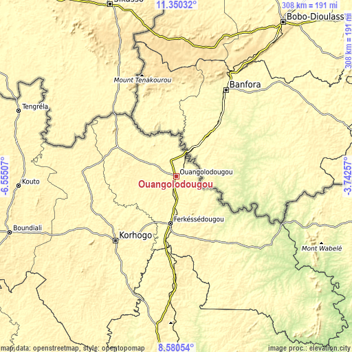 Topographic map of Ouangolodougou