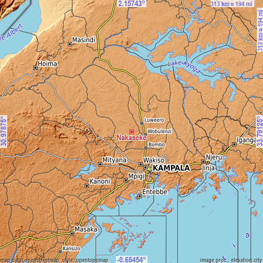 Topographic map of Nakaseke