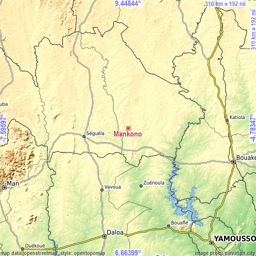 Topographic map of Mankono