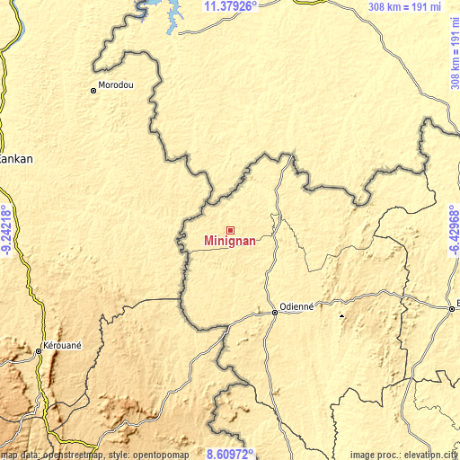 Topographic map of Minignan