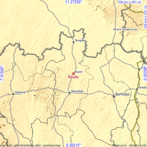 Topographic map of Kouto