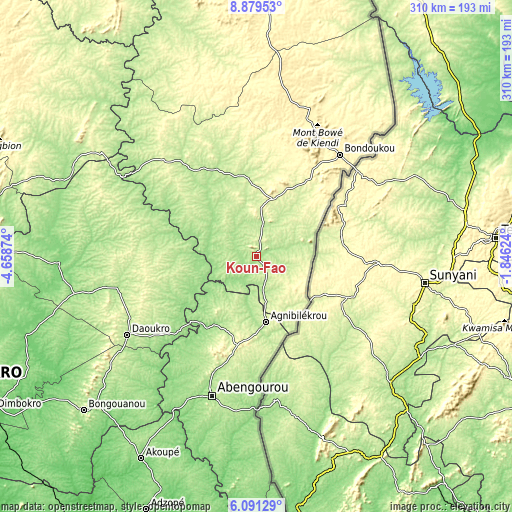 Topographic map of Koun-Fao