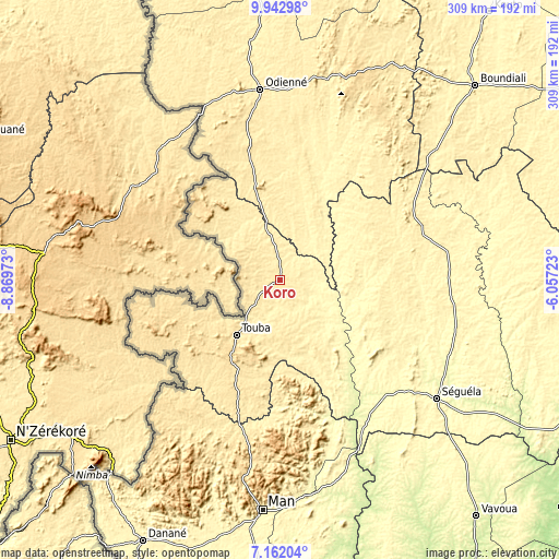Topographic map of Koro