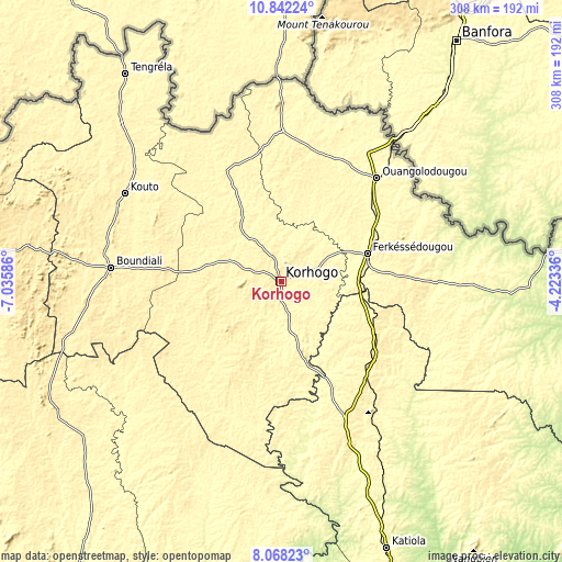 Topographic map of Korhogo