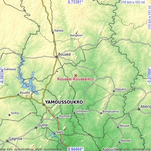 Topographic map of Kouassi-Kouassikro