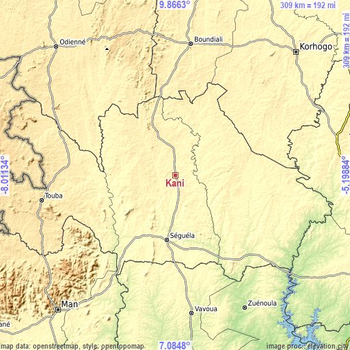 Topographic map of Kani