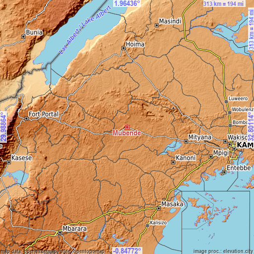 Topographic map of Mubende