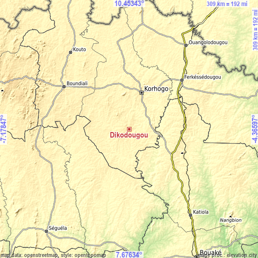 Topographic map of Dikodougou