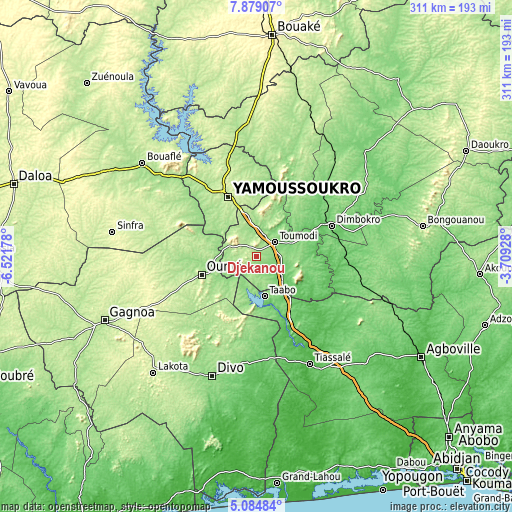 Topographic map of Djékanou