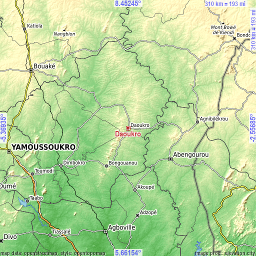 Topographic map of Daoukro