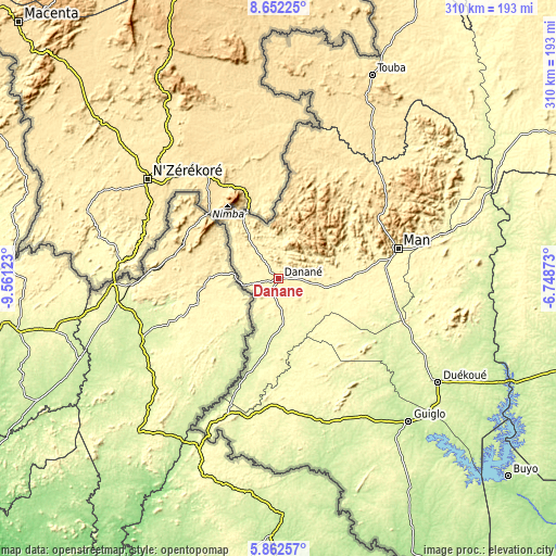 Topographic map of Danané