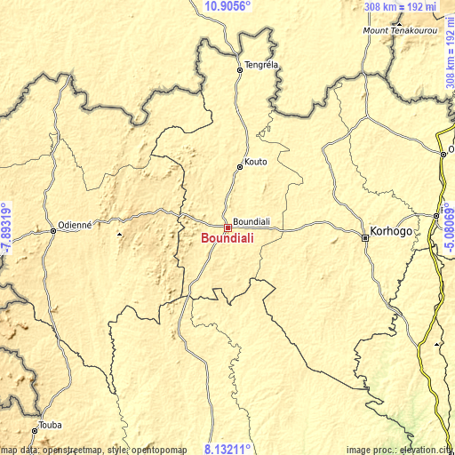Topographic map of Boundiali
