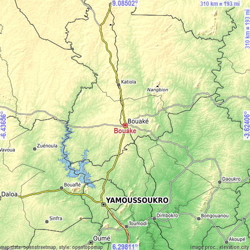 Topographic map of Bouaké