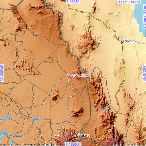 Topographic map of Moroto