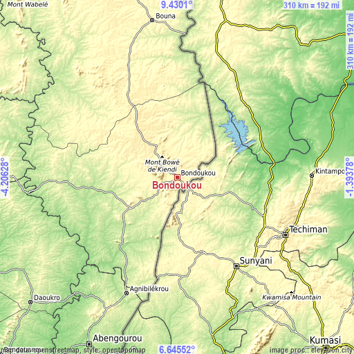 Topographic map of Bondoukou