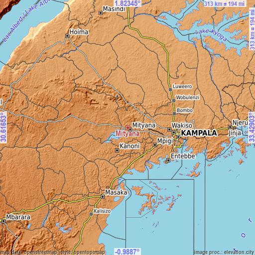 Topographic map of Mityana