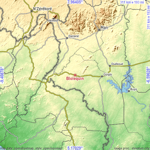 Topographic map of Bloléquin