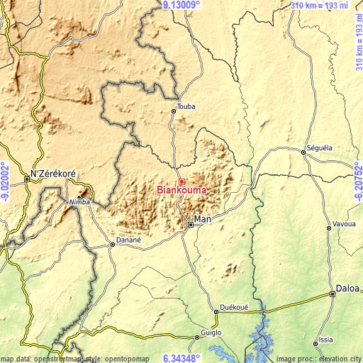 Topographic map of Biankouma