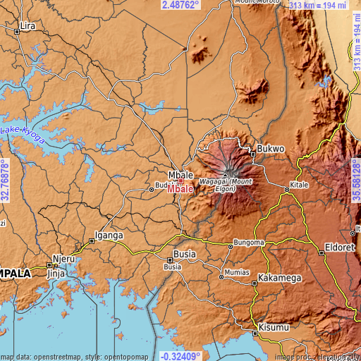 Topographic map of Mbale