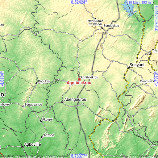 Topographic map of Agnibilékrou