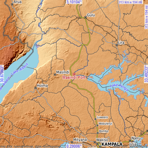 Topographic map of Masindi Port
