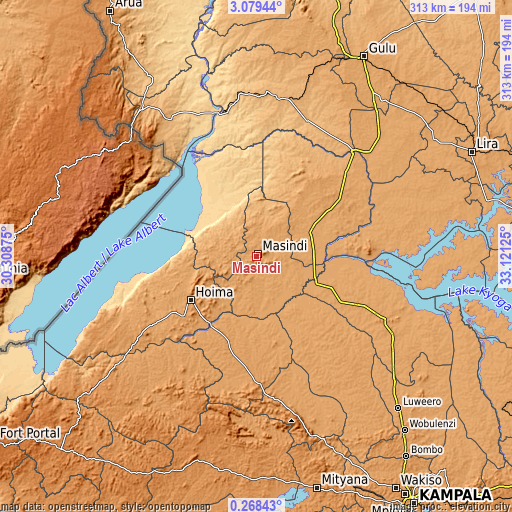Topographic map of Masindi