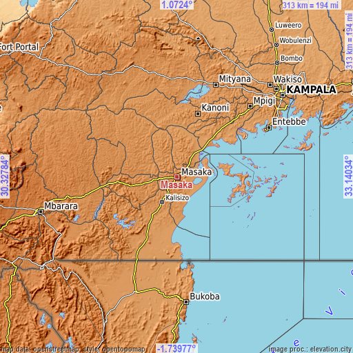 Topographic map of Masaka