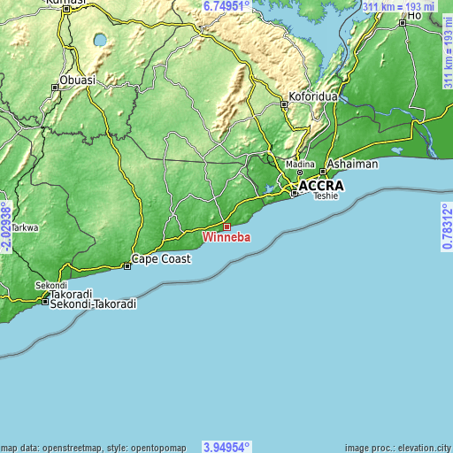 Topographic map of Winneba