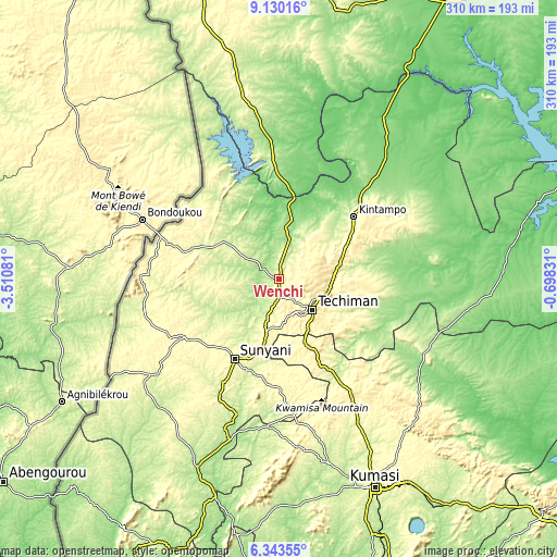 Topographic map of Wenchi