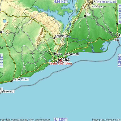 Topographic map of Teshi Old Town