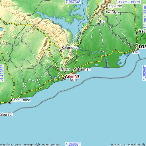 Topographic map of Tema