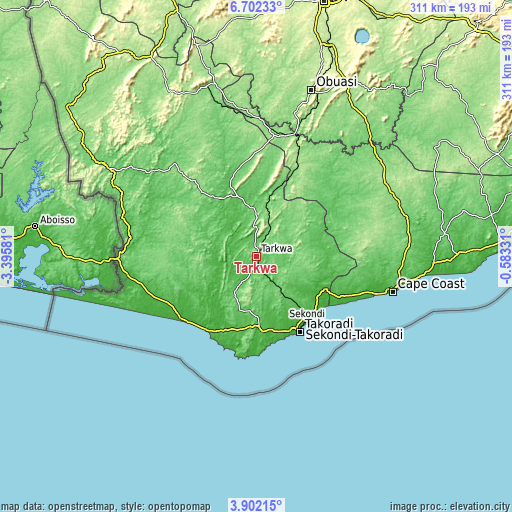 Topographic map of Tarkwa