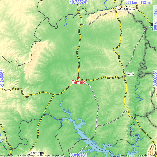 Topographic map of Tamale