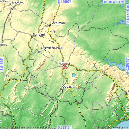 Topographic map of Tafo