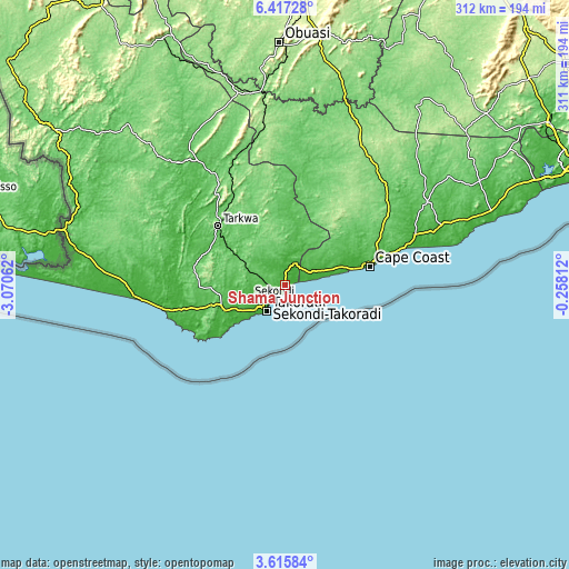 Topographic map of Shama Junction