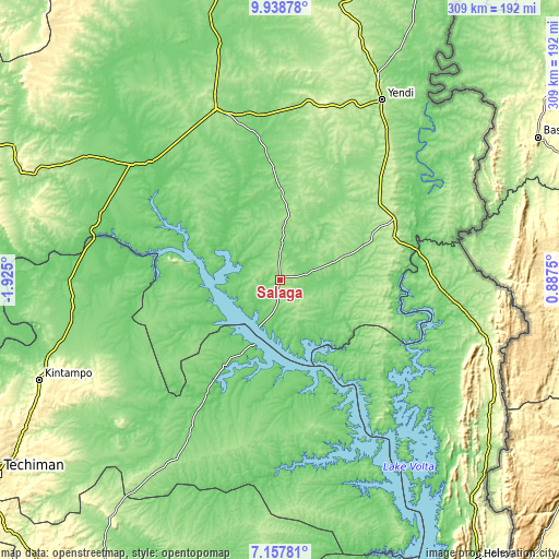 Topographic map of Salaga