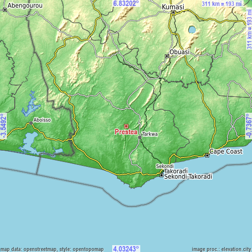 Topographic map of Prestea