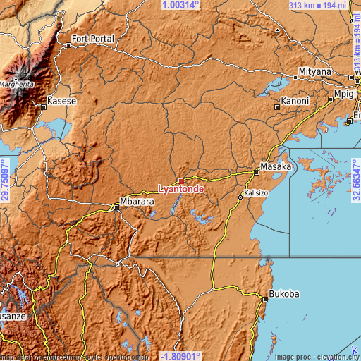 Topographic map of Lyantonde