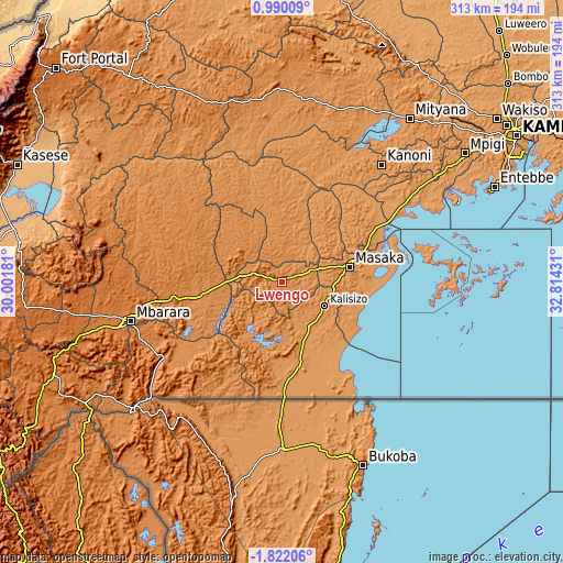 Topographic map of Lwengo