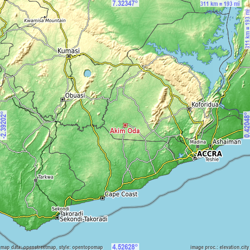 Topographic map of Akim Oda