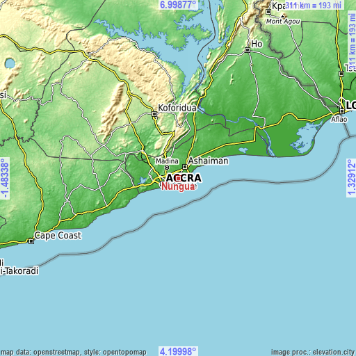 Topographic map of Nungua