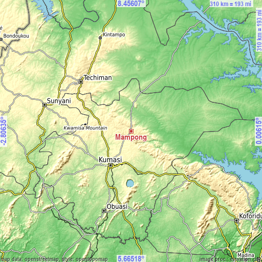 Topographic map of Mampong